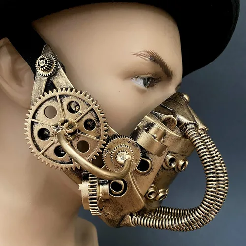 Vista 2 de MASQ Masquerade Gas Mask Respirator Jaw Mask with Hose Tube Steampunk Burning Man Halloween Party Wear
