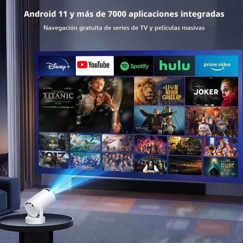 Vista 2 de Mini proyector con WiFi y Bluetooth, proyector portátil compatible con altavoz base de sonido de 5 W, 170 ANSI, Keystone vertical automático