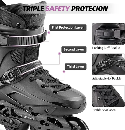 Vista 4 de Patines en línea profesionales para mujeres y hombres, cuchillas de patines COSMOID para adultos, hombres y mujeres, talla 5-13, patines