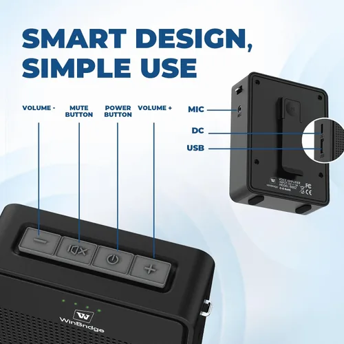 Vista 7 de Amplificador de Voz con Micrófono Inalámbrico y Auriculares, Micrófono Ultra Portátil de Sonido Original y Altavoz, Megafono de 15W con Micrófono