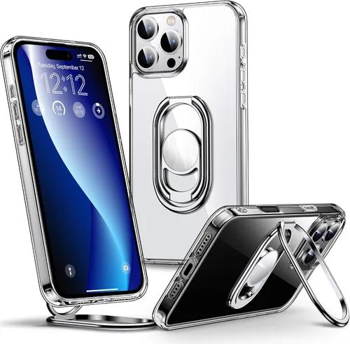 Vista 14 de Shields Up Funda para iPhone 16 Pro con Soporte, Funda de Teléfono Transparente con Soporte de Doble Anillo [Ajustable y Plegable] Cubierta