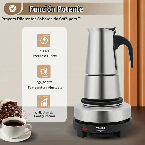 Vista 3 de Máquina de café, cafetera de acero inoxidable, cafetera de ajuste de temperatura de cinco velocidades (4 tazas (aproximadamente 200 ml/6.76 oz))
