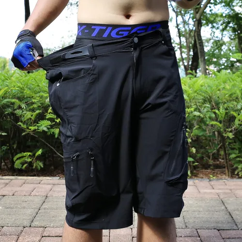 Vista 3 de X-TIGER Pantalones cortos de ciclismo para hombre con acolchado 5D, pantalones cortos de ciclismo MTB con diseño transpirable y absorbente