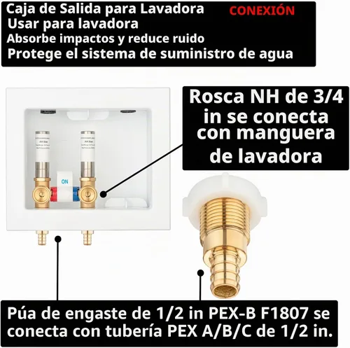Vista 3 de (1 Paquete) Lidertik Caja de Salida para Lavadora Crimpar PEX-B, Válvula de Control Simple con Amortiguadores de Golpe de Ariete de Acero