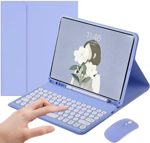 Vista 9 de Funda para Galaxy Tab A8 de 10.5 pulgadas modelo 2022 (SM-X200/X205/X207) con combinación de teclado y mouse, teclas circulares imán desmontable