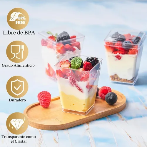 Vista 3 de TOFLEN - Vasos de postre de plástico de 5 onzas con tapas para fiesta, paquete de 100