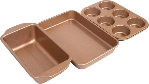 Vista 4 de casaWare Juego de 3 piezas de horno tostador (granito oro rosa)