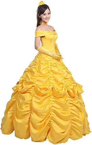 Vista 4 de Ainiel Disfraz de princesa para mujer vestido de satén amarillo Amarillo