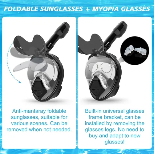 Vista 4 de Devilfish Full Face Snorkel Mask Adults, Dry Top System Snorkeling Set with Foldable Sunglasses, 180 Degree Panoramic View Snorkel Gear, Scuba