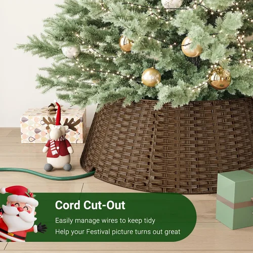 Vista 4 de Collar de mimbre para árbol de Navidad, cubierta de base de árbol PP marrón plano