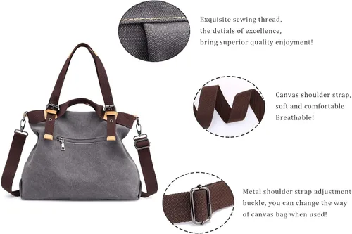 Vista 4 de Bolsos de lona para mujer, estilo casual, vintage, bolso de hombro