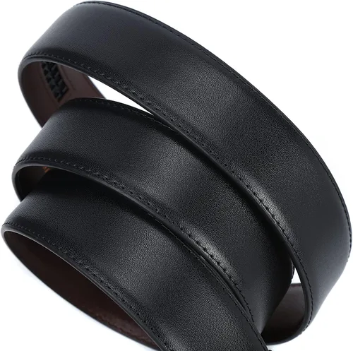 Vista 5 de iCuviy Cinturones de vestir de cuero genuino con trinquete deslizante para hombres, adecuados para el trabajo, negocios, cinturón de hebilla