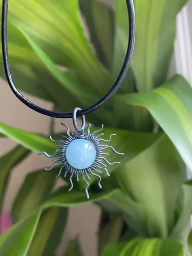 Vista 7 de Aquamarine Full Sun Wire Pendant- Black NiobiumSilverSteelCopperBronze14K Gold, or 14K Rose Gold- Pendant or Bracelet Charm - Blue Gemstone Jewelry