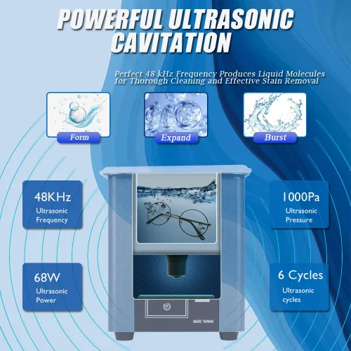 Vista 3 de Máquina de limpieza ultrasónica profesional de 67.6 fl oz con temporizador, máquina de limpieza ultrasónica para gafas, anillos, aretes, collares