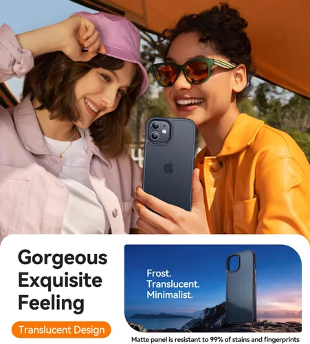 Vista 6 de CANSHN Compatible mate con iPhone 11 [Certificado de caída militar] Funda de teléfono con parte trasera translúcida, antihuellas - Negro helado