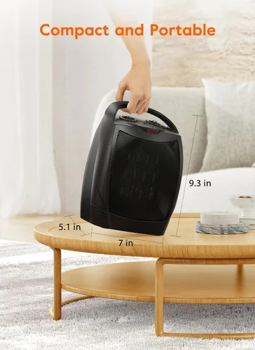 Vista 7 de Calentador ambiental portátil eléctrico, calentador de cerámica con termostato de 1500 W/750 W, calienta hasta 200 pies cuadrados en minutos, seguro