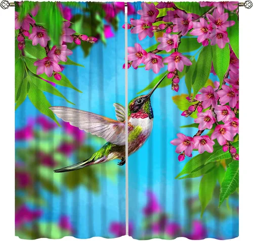 Vista 15 de Cortinas opacas de flores de colibrí, para dormitorio y sala de estar, diseño estético rústico y moderno, juego de 2 paneles, 42 x 45 pulgadas