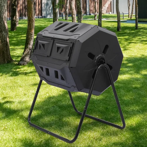 Vista 11 de MoNiBloom Compostador Giratorio de 43 Galones, Exterior Sin BPA Gran Cámara Doble Contenedor de Compost Giratorio Todas las Estaciones Trabajo