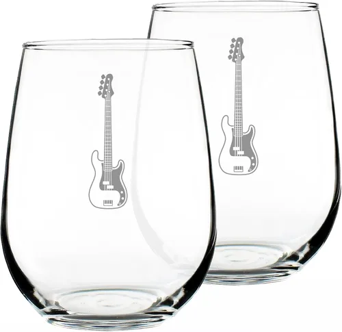 Vista 6 de Custom Electric Bass Personalized Stemless Wine Glass - Music Gifts for Bass Players, Teachers and Musicians that Play Bass Guitar - Large 17 Oz