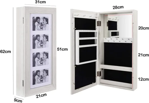 Vista 3 de Gt2-ly diseño simple PVC revestimiento de grano de madera foto almacenamiento joyería espejo gabinete, adecuado para dormitorio y sala de estar