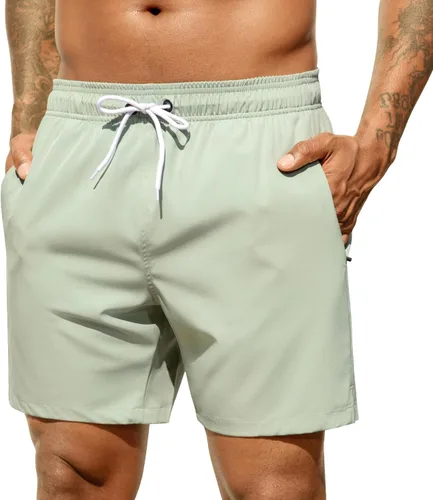 Vista 16 de SILKWORLD Traje de baño para hombre, pantalones cortos de playa de secado rápido con bolsillos Ejército Verde-ag