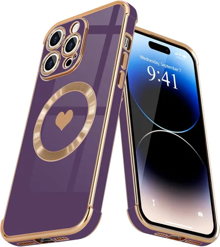 Vista 14 de Funda magnética para iPhone 13, para mujeres y niñas, chapado de lujo, lindo corazón de amor, cubierta trasera suave, protección completa de lente