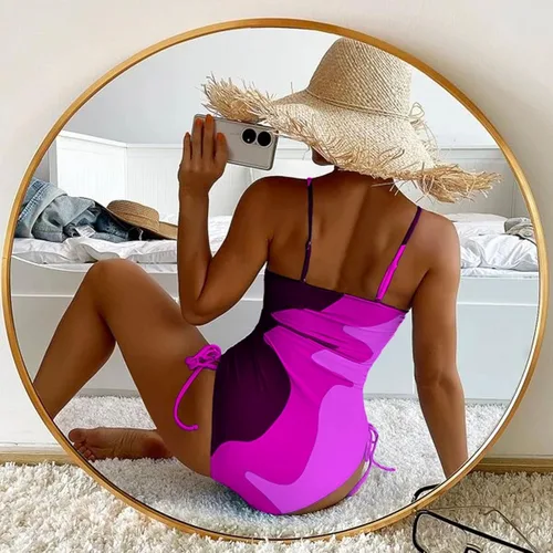 Vista 5 de Traje de baño de una pieza con cuello en V para mujer, estampado de leopardo, sin espalda, sin mangas, ropa de playa
