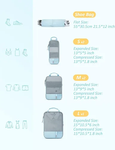 Vista 5 de Compression Packing Cubes for Suitcases, BAGSMART 6 Set4 Set2 Set Travel Organizer Cubes for Travel Essentials, Expandable Luggage Suitcase