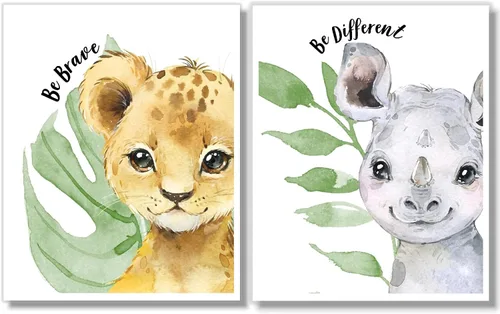 Vista 8 de Láminas de arte de pared de animales de safari para bebés - Decoración de guardería - Juego de 6-8x10 - Imágenes de habitación de guardería