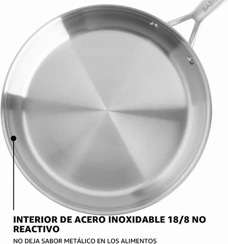 Vista 3 de Babish Sartén de 12 Pulgadas de Acero Inoxidable de Tres Capas con Tapa – Sartén Profesional para Sellar, Saltear y Cocinar con Calor Uniforme