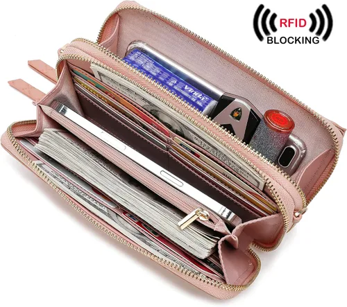 Vista 2 de Lanyani Cartera cruzada RFID con bolsillo para teléfono para mujer, cuero vegano
