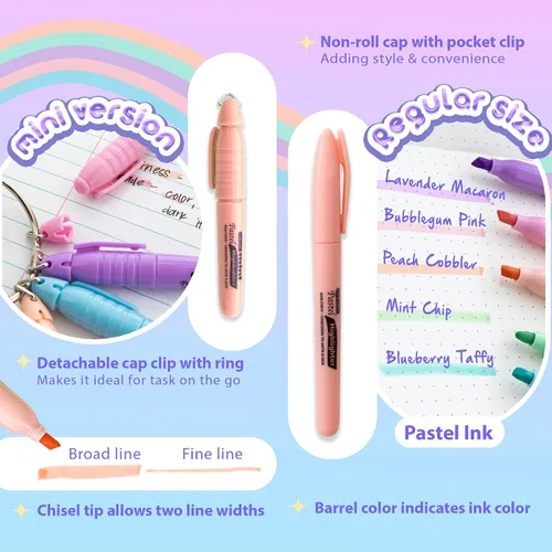 Vista 4 de BAZIC PRODUCTS Resaltadores pastel surtidos, estilo bolígrafo, clip de bolsillo, punta de cincel, 5 unidades, tinta pastel de secado rápido