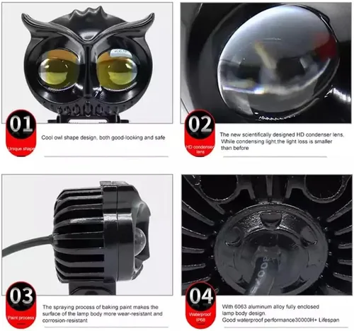 Vista 3 de YSY 1 unids motocicleta LED Spot luz blanca amarilla lámpara de conducción de doble color búho LED trabajo 9-60V para bicicleta de calle coche ATV