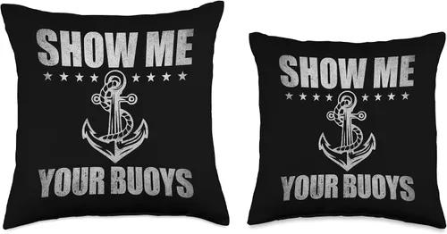 Vista 3 de Pontoon Boat Accessories & Lake Life Tees Show Me Your Buoys - Divertida almohada de vela con humor para adultos, 16 x 16 pulgadas, multicolor