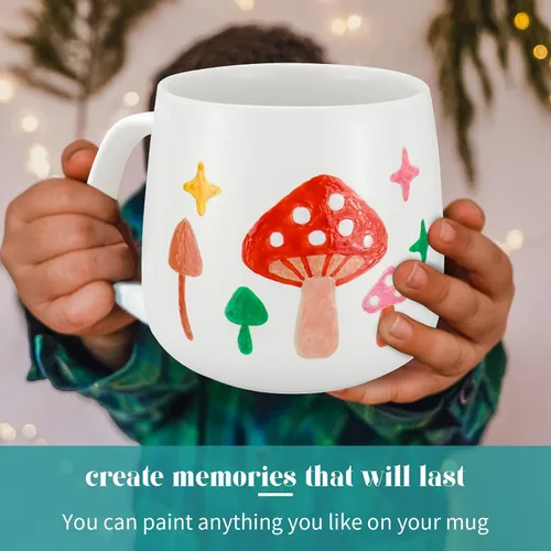 Vista 5 de Kit de Pintura de Tazas DIY de Goldentime para Adultos y Niños Incluye Tazas Cerámicas en Blanco para Decorar, Tazas Pintables y Suministros