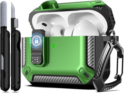 Vista 15 de RFUNGUANGO Funda protectora para AirPods Pro de 3ª generación con kit de limpieza, funda rígida militar con bloqueo para AirPod Pro 3ª