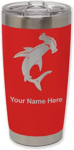 Vista 27 de LaserGram Vaso aislado al vacío de 20 onzas, tiburón martillo, grabado personalizado incluido (negro)