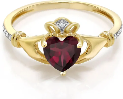 Vista 97 de Gem Stone King Anillo de compromiso claddagh celta irlandés de oro amarillo de 10 quilates con piedra preciosa en forma de corazón de 0.236 in