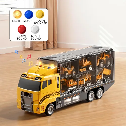 Vista 3 de NIPLOOOW - Juego de vehículos de construcción para niños, camión de juguete con alfombra de juego y coche de juguete fundido a presión