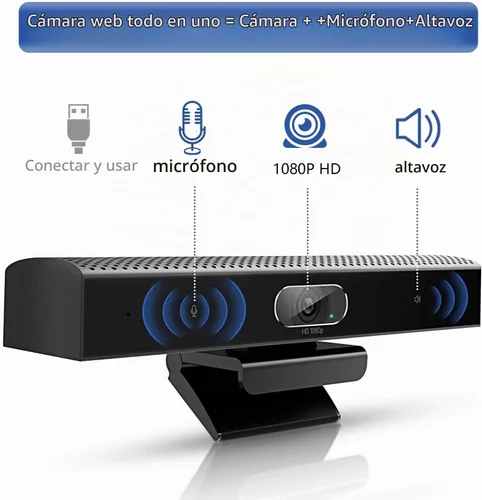 Vista 2 de Cámara de sala de conferencias, 3 en 1, cámara web Full HD de 1080p con micrófono y altavoz, USB Plug and Play, cámara de videoconferencia de gran
