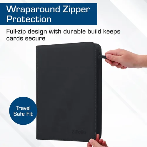 Vista 5 de BCW Z-Folio - Álbum LX de 9 bolsillos - Negro Organizador de tarjetas con cremallera segura Carpeta de colección de tarjetas de cuero sintético