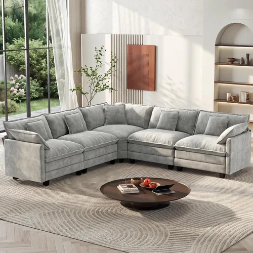 Vista 20 de Ihanherry - Sofá de nube de 3 plazas en L, modular, de asiento profundo, para sala de estar, cómodo cojín de asiento tapizado de doble capa, tela