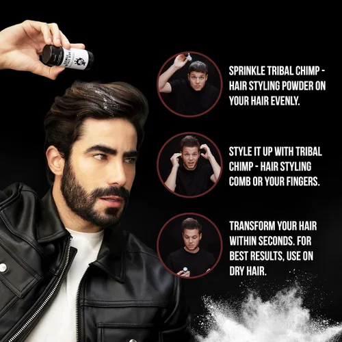 Vista 4 de Tribal Chimp Polvo para peinar el cabello, fijación invisible todo el día y polvo texturizante de volumen para hombres y mujeres, polvo para peinar