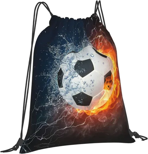 Vista 2 de Art Sports - Mochila unisex con cordón para gimnasio, mochila con cordón, impermeable, ligera, duradera, bolsa de regalo, Balón de fútbol en fuego