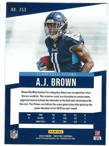 Vista 2 de A.J. AJ BROWN 2019 Panini Prestige Rookie Card RC #253 Ole Miss Mississippi Rebels Philadelphia Eagles Football