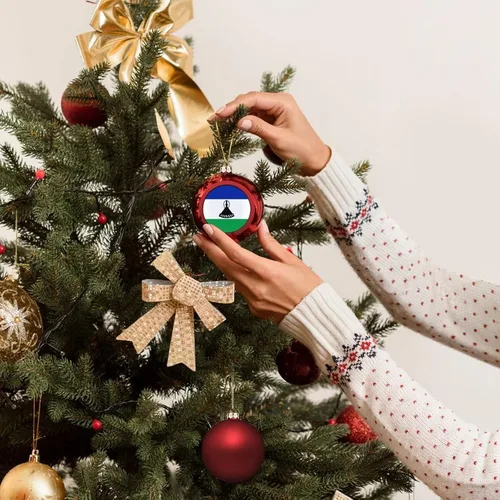 Vista 5 de Adornos de bola de Navidad de Lesotho roja, adorno de bola de bandera de Lesotho, adornos de Navidad de bandera nacional para árbol de Navidad, Año