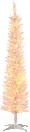 Vista 10 de HOMCOM Árbol de Navidad artificial preiluminado de 1.5 m en forma de lápiz, decoración festiva con 250 ramas superficiales coloridas, 150 luces LED