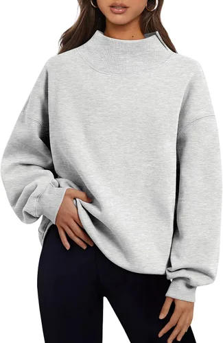 Vista 22 de Trendy Queen Sudaderas de cuello alto para mujer, de gran tamaño, trajes de Albaricoque