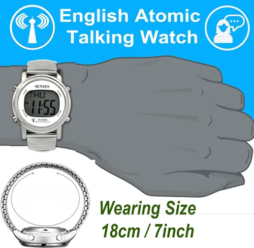 Vista 9 de Reloj parlante de cinco sentidos atómico! - Set Itself Senses - Reloj parlante de metal fácil de leer, Plateado, Casual