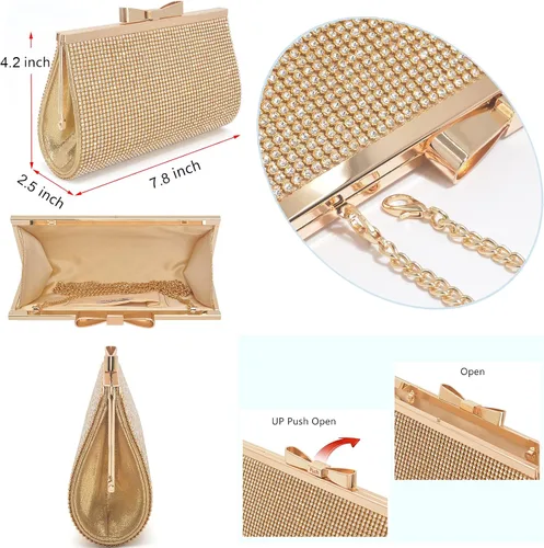 Vista 6 de Sumnn Bolsa de mano de noche, cóctel, graduación, diamantes de imitación brillantes, para novia y dama de honor, boda, fiesta, formal, para mujer